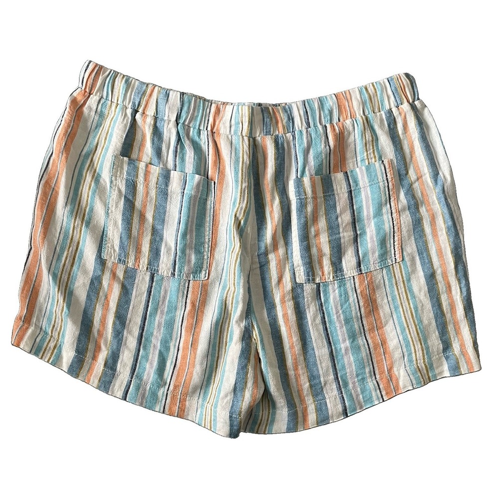 Briggs Women's XL Linen Blend Pull-On Shorts Coastal Stripe Boho Comfort Beach - Picture 3 of 10